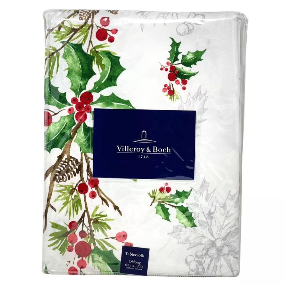 Villeroy & Boch 60” x 120” Perfect Holly  Christmas Holiday Designer Tablecloth